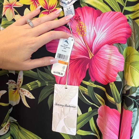 🌺NWT✨ TOMMY BAHAMA GRAND VILLA MAXI TANK DRESS BLACK TROPICAL FLORAL SIZE SMALL - Picture 5 of 7